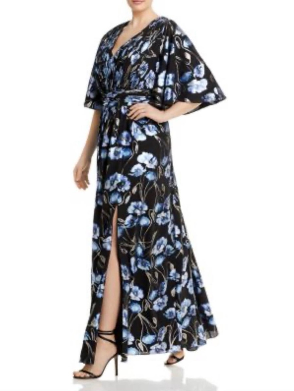 Adrianna Papell Black Maxi Dress with Blue Floral Print